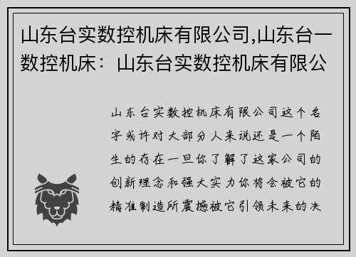 山东台实数控机床有限公司,山东台一数控机床：山东台实数控机床有限公司：精准制造引领未来